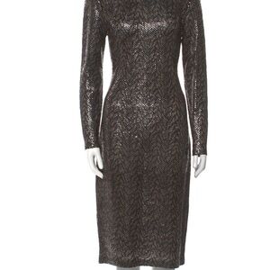 St. John Black Sequin Long Sleeve Dress